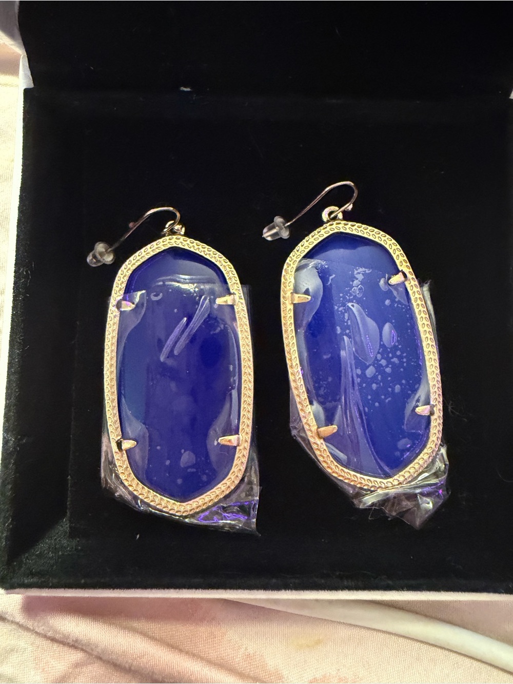 Kendra Scott Gold-Trim Blue Stone Drop Earrings